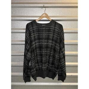Vintage Windridge Men's XXL Knit Sweater Black and Gray Plaid